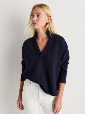 Quince organic cotton French terry henley deep navy size small